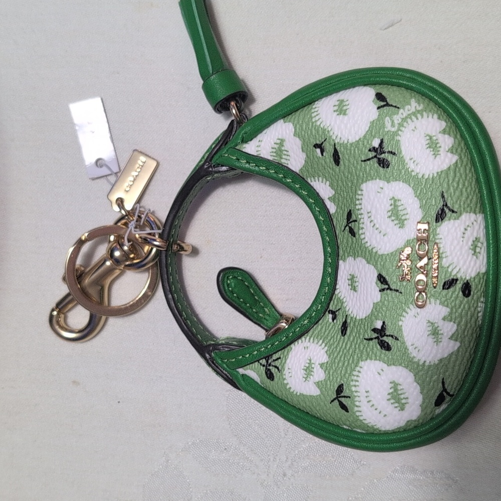 Coach Mini Carmen Bag Charm Keyring With Kelly Green Floral Print -NEW! - Picture 10 of 11